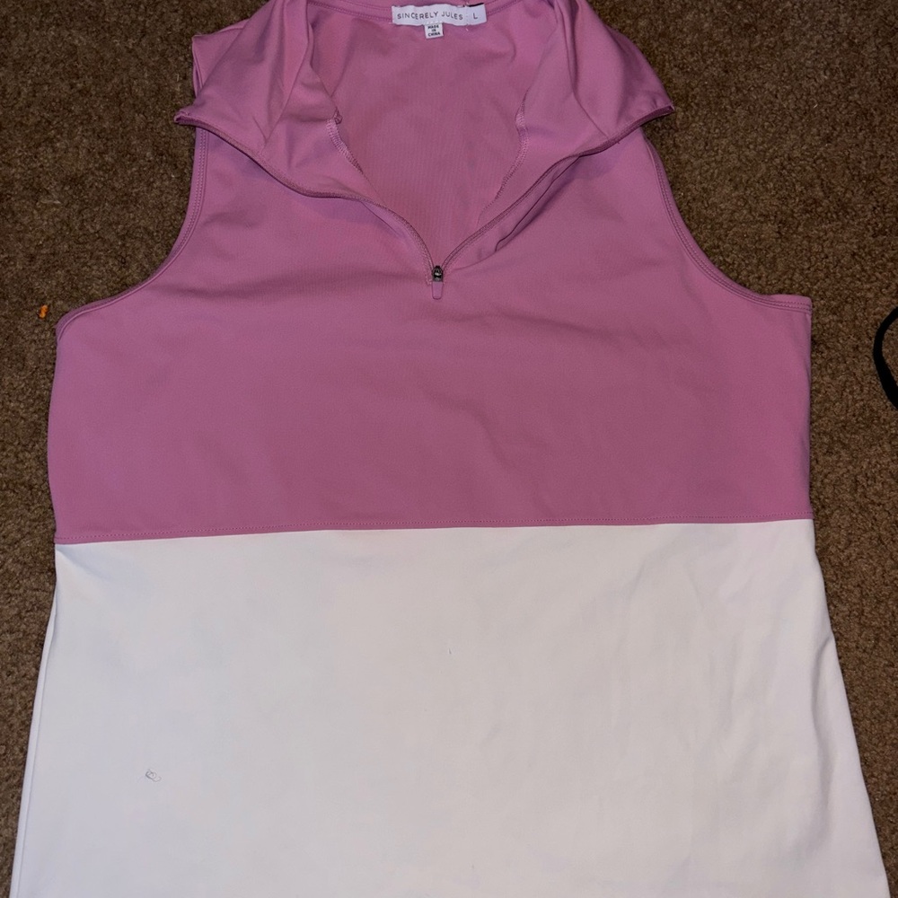 Sincerely Jules Pink and White Zip Collar Tank Top